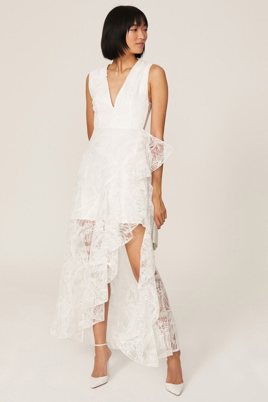 One33 Social White Embroidered Lace Asymmetrical V-Neck Cocktail Dress Size 4